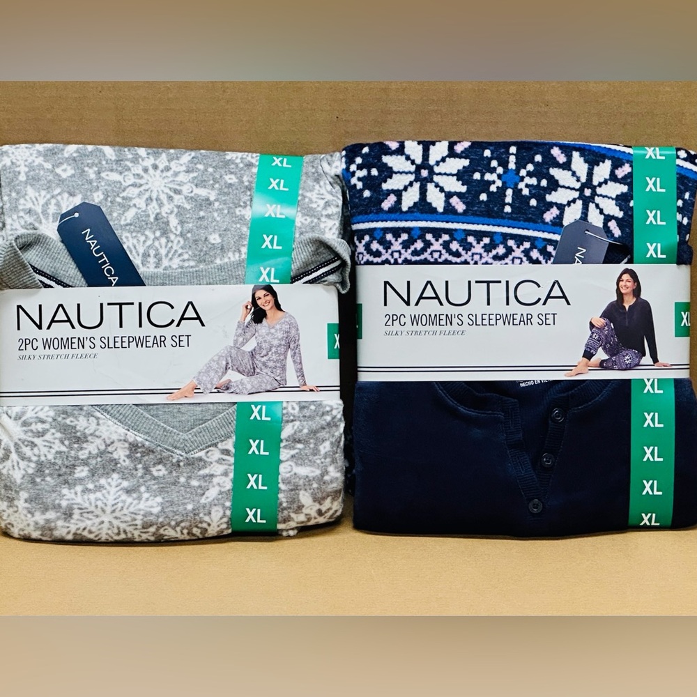 NEW- Nautica Women's 2PC Pajama sleepwear , 2 Sets - Gray and Navy
